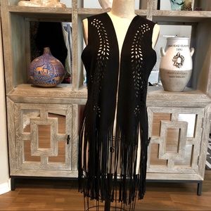 Boho Ultra Suede Black Fringe Vest